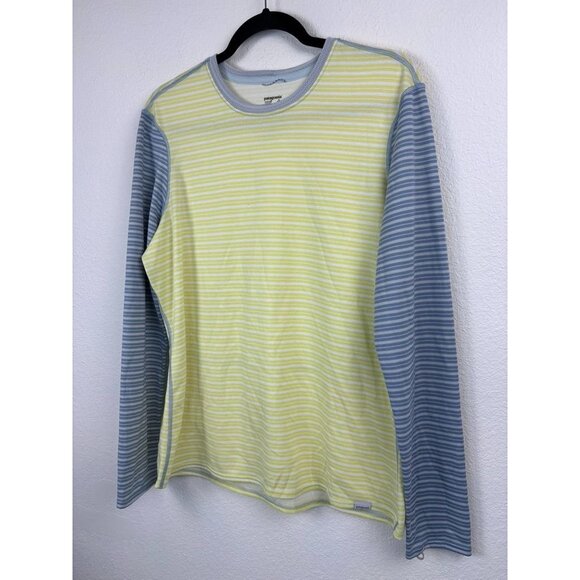 Patagonia women's XL yellow grey striped capilene 3 mid weight long sleeve top - Picture 2 of 7